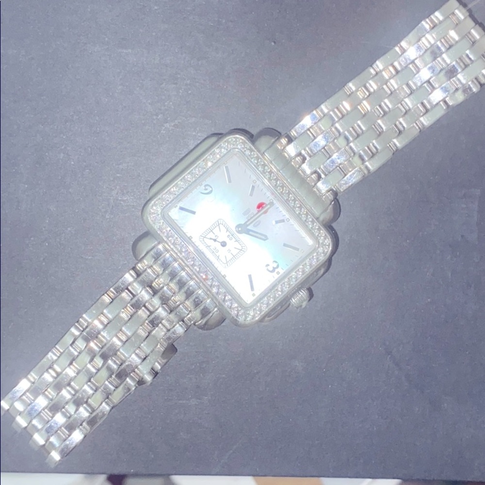 Auth Michele Watch Deco -Diamond,Mother-Of-Pearl